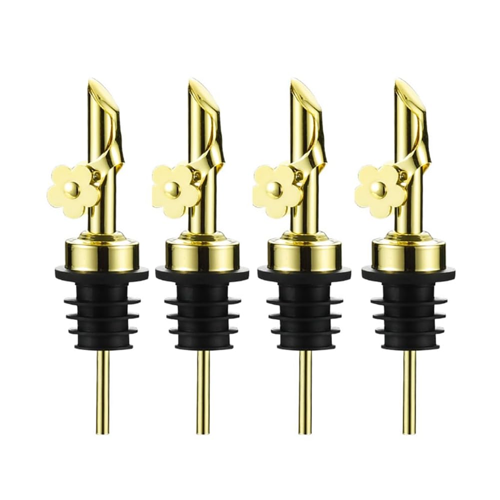 Amiuhoun Gold 4 Pcs Olive Oil Dispenser Spout Oil Pour Spouts Wine Stopper Replacement With Leak-Proof Design Bottle Pourers