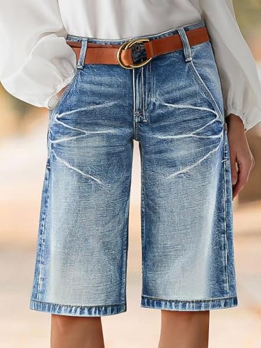 Flamingals Women’s Mid Rise Straight Leg Capri Jeans with Vintage Wash Casual Fashion Trendy Denim Cropped Pants4