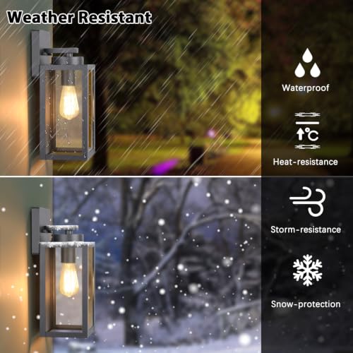 Image of BesLowe Outdoor Wall Light Fixtures, Outside Porch Lights, Graphite Gray | Waterproof Metal Construction, Rust-resistant, Quick & Easy Installation, Clear Glass Shades & Standard E26 Socket