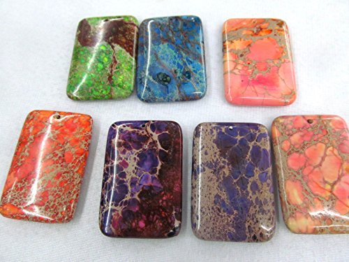 60x40mm imperial Jasper gem malachite Amazonite rock jade stone picture jasper rectangle ablong Pendant round beads 2pcs