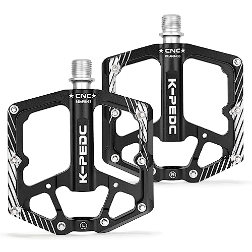 K PEDC Bike Pedal Aluminum Alloy 9/16' Bike Pedal MTB Wide Platform Flat Non-Slip Bicycle Pedals...