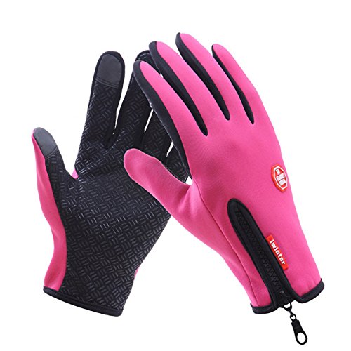 Pink, M Waterproof Winter Cycling Gloves Women's Male Sport Bicycle Mountain Bike Gloves Touch