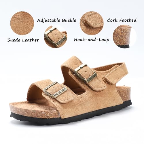 Image of Toddler Sandals Boys Girls Cork Footbed Sandals Kids Adjustable Back Strap Slippers Double Buckle Slide Beach Shoes for Indoor Outdoor