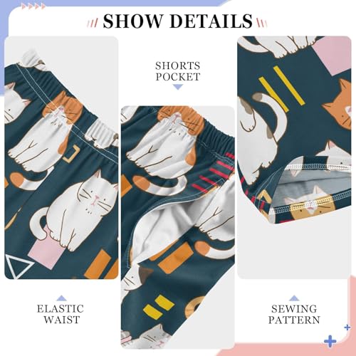 Cartoon Cats Dark Blue Boys Pants for Kids Jogger Pants with Pockets S-XL4