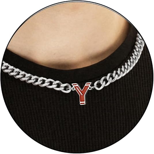 Football Necklaces for Boys Stainless Steel Initial Necklace with Letter A-Z 6.5mm Cuban Chain Gifts for Him Boys Men Teens 16+2 Inches