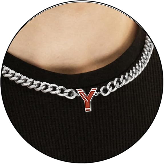 Football Necklaces for Boys Stainless Steel Initial Necklace with Letter A-Z 6.5mm Cuban Chain Gifts for Him Boys Men Teens 16+2 Inches