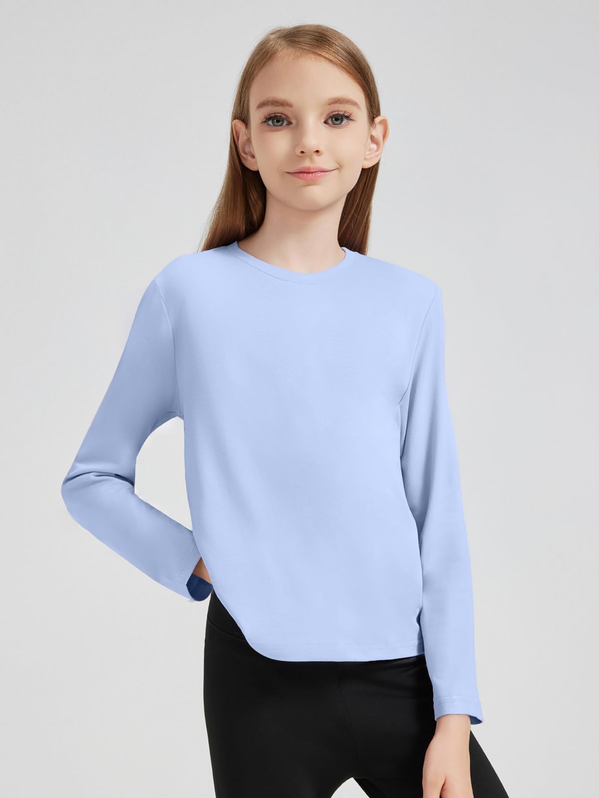 Maglietta da Ragazza, a Maniche Lunghe, T-Shirt Basica Morbida Oversize con Scollo Tondo, Tinta Unica e Comoda, per Abbigliamento Casual Bambini 4-14 Anni