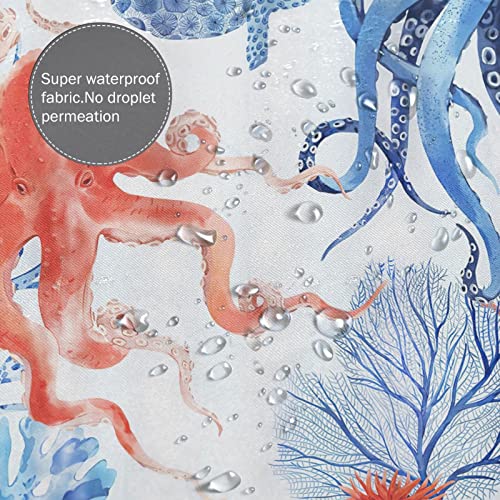Jamie World Ocean Octopus Shower Curtain Nautical Kraken Bathroom Shower Curtains Blue Red Coral Starfish Shower Curtain Waterproof Polyester Fabric Decor With Plastic Hooks 60 X72 Inches #TOP3