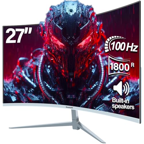 Gawfolk Curved Monitor 27 Zoll 100Hz, PC Bildschirm mit Lautsprecher 1080P, 1800R 75Hz Computerbildschirm mit Eye Care Technologie HDMI DP, unterstützt VESA