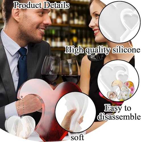 Image of 12PCS Resin Art Mould, Resin Art Kit with Moulds, Romantic Double Heart Mold with Base and Colored Bead Chain DIY Moulds Perfect for Wedding Anniversaries and Home Decor