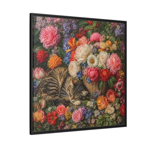 Toile chat peinture classique d'Europe finition premium cadre noir 90 cm