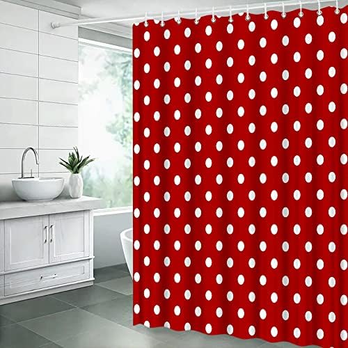 CCXTCZ Polka Dot Shower Curtain Retro Red White Spot Doodle Circular Geometric Pattern Full Print Red Background Vintage Cute Hippie Funny Children Kids Polyester Fiber Bathroom Decoration with Hooks