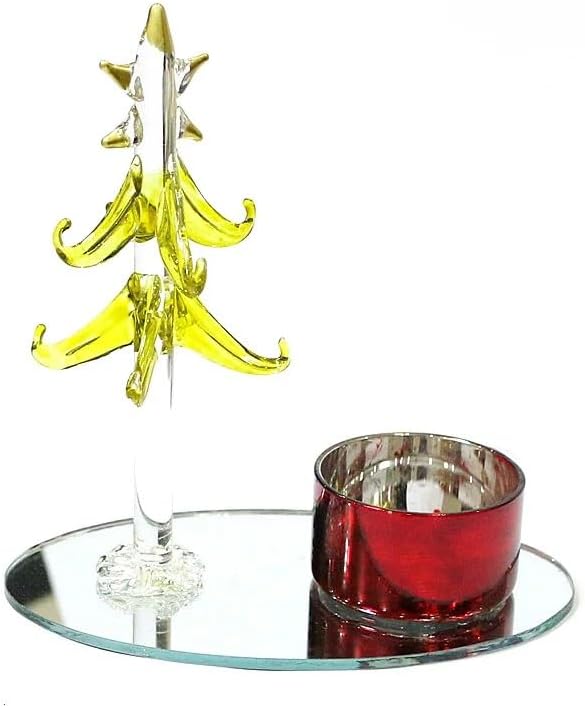 Glass Christmas Tree Ornament Candle Holder Set - 8pcs Cute Mini Xmas Pendant Accessories for Home Decor(Army Green)