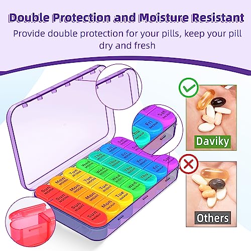 Image of Daviky Weekly Pill Organizer 4 Times a Day, Large 7 Day Pill Box Portable for Travel, Medicine Organizer Box with Removable Individual Pill Containers to Hold Vitamins, Supplements and Medication