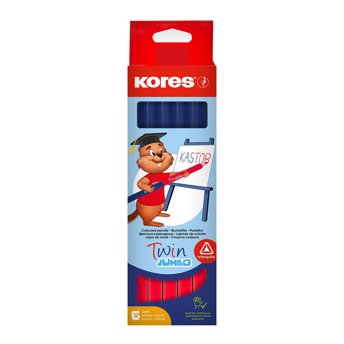 Kores Twin Jumbo Matita Bicolore Rosso e Blu per Bambini, Confezione da 6 Pezzi