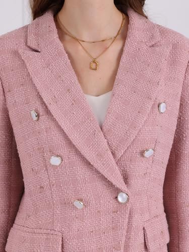 Women's Business Casual Tweed Blazer 2025 Notched Lapel Double Breasted Suit Jacket4