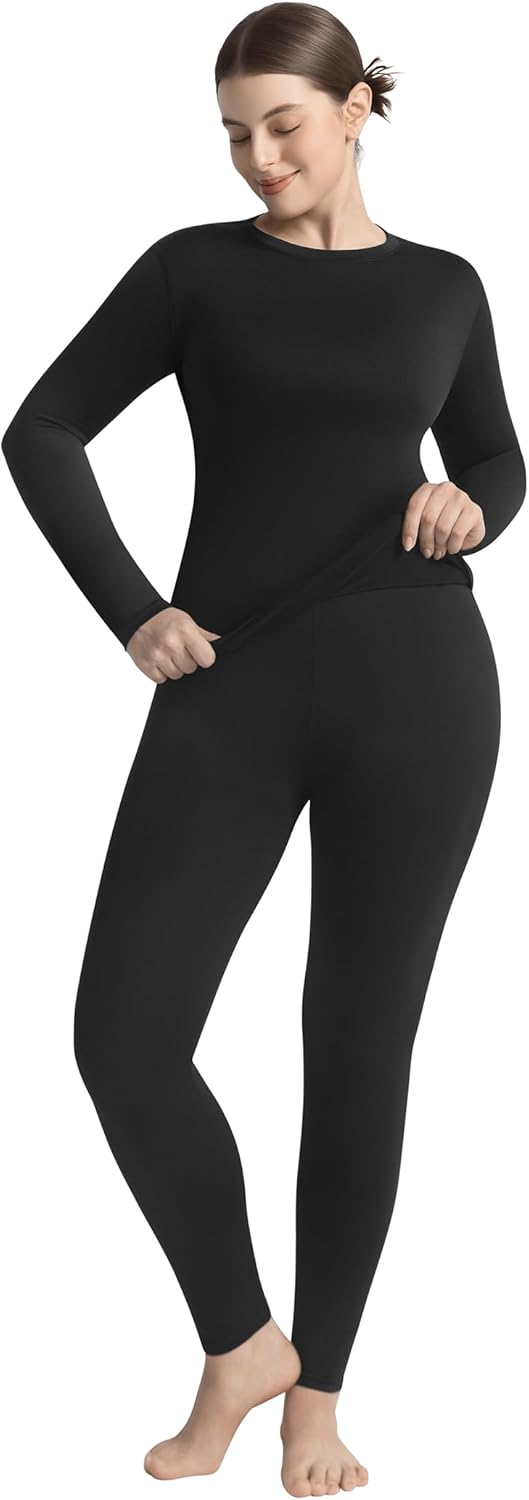 KLVEE Women’s Thermal Underwear Set: Fleece-Lined Long Johns for Cold Weather