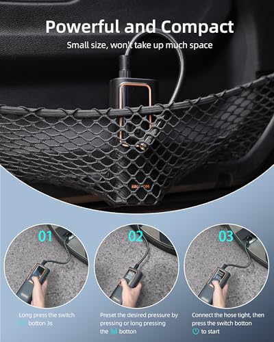 Image of EBOSSOM Tire Inflator Portable Air Compressor, Car Air Pump with Pressure Gauge, 150 PSI Cordless Tire Inflator Rechargeable with Display & LED for Car, Motocycle, Bikes, Balls, Swim Ring