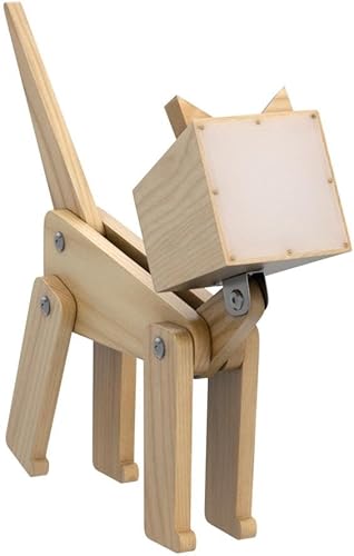 Miniatura 4 de Lámpara de mesita de noche única con cuerpo ajustable para gato, lámpara de escritorio de madera divertida con interruptor táctil regulable, luz