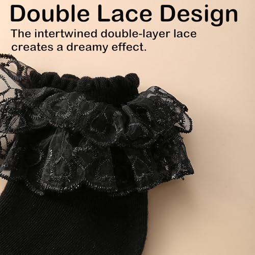 NiceBaby 3 Pairs Adult Ruffle Socks for Women, Double Lace Cute Frilly Socks, Women's Cotton Ankle Socks Size 9-113