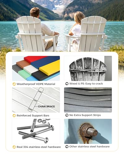 Image of Folding Adirondack Chair Set of 2, HDPE All-Weather Patio Chair, Foldable Fire Pit Seating for Camping, Backyard, Deck & White