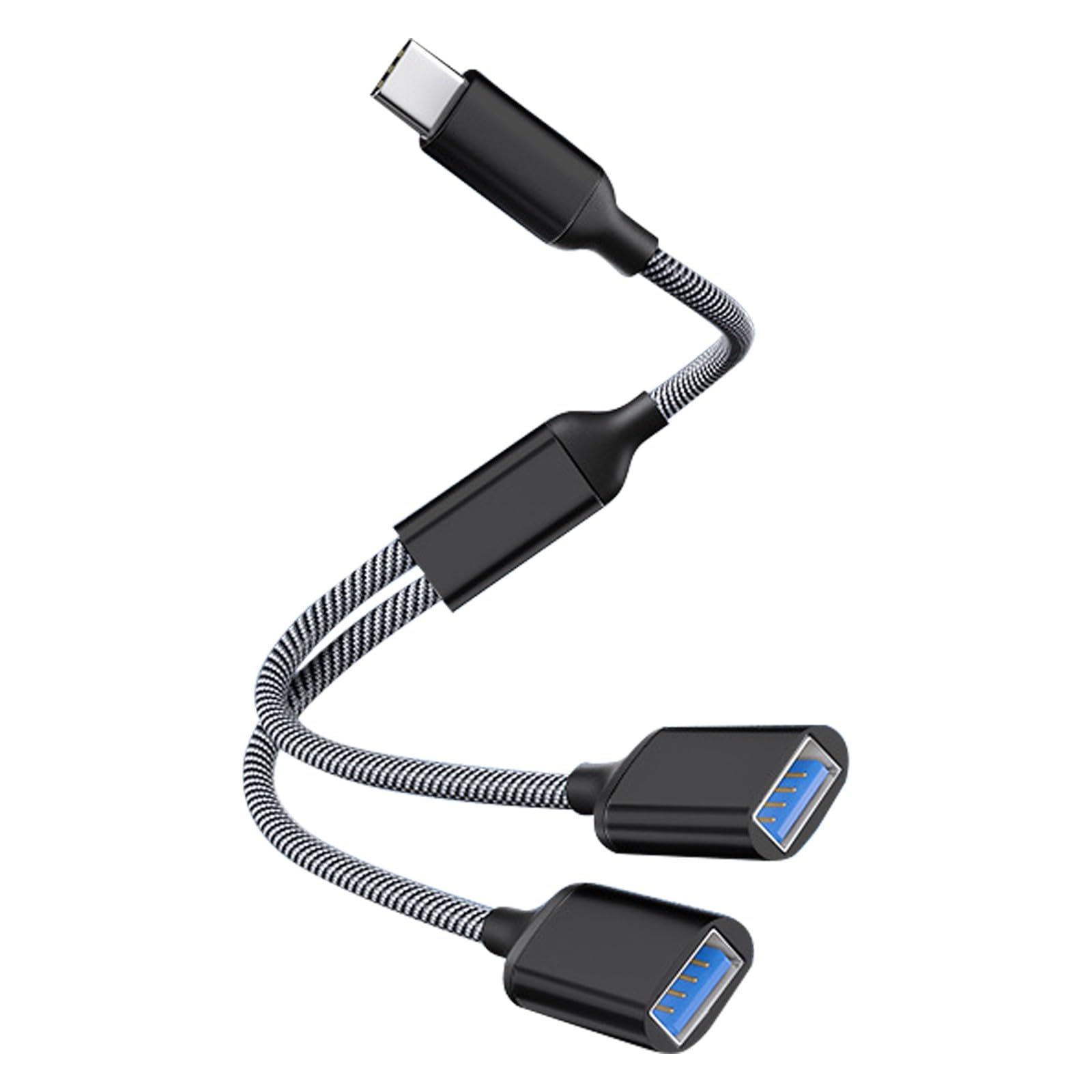 Type-C to Dual USB Adapter 2-in-1 USB-C Port Splitter Hub for Simultaneous Charging and High-Speed Data Transfer Compatible