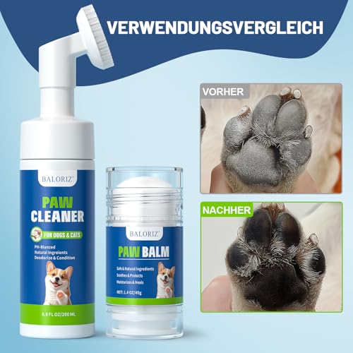 BALORIZ Reinigungsset für die Hundepfotenpflege für Hunde und Katzen, Schaum-Pfotenreiniger ohne Abspülen zum Heilen, Reparieren und Wiederherstellen trockener, rissiger Pfoten und Nasen