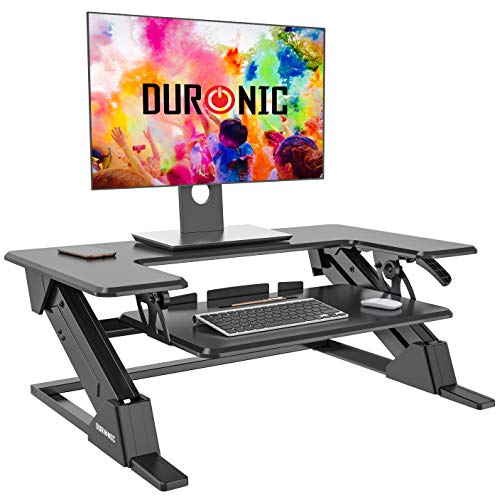 Duronic Standing Desk Converter DM05D18 Adjustable Sit Stand Desks Workstation Wood Height Adjusting Sitting Riser for Office Table PC Laptops Computer Monitor Screen Keyboard and Mouse (DM05D21)