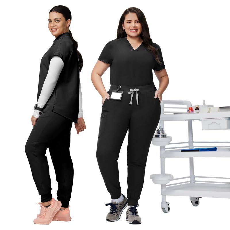 Image of Kitmaz Women's Scrub Jogger Pants, Mid Rise 4-Way Stretch, 5 Pockets | 4-way stretch, slim fit, anti-static, anti-wrinkle, machine washable