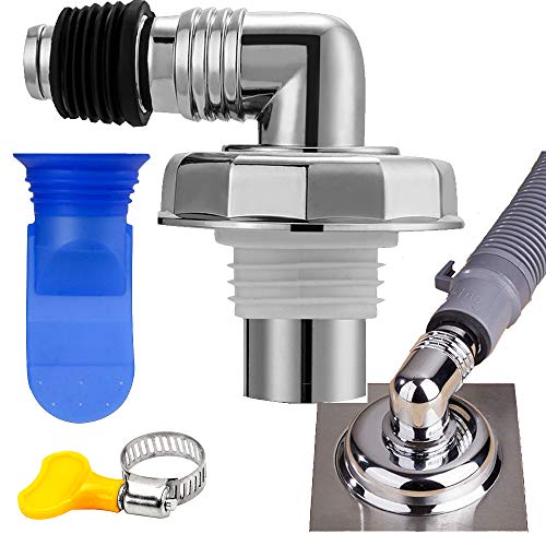 Drain Backflow Drain Seal Discharge Hose Connection Head for Washing Machine Drain Pipe and Sewer Drain Pipe Connector Bend 3/4" - 1 1/4" OD Drain Inlets to 1 1/4" - 1 9/10" Drain Outlet Chrome