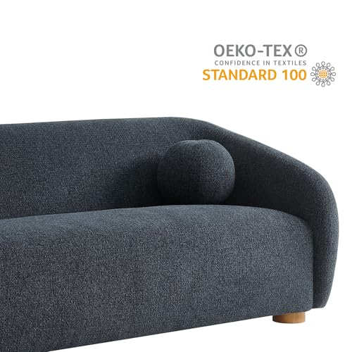 Image of Modway Holland 85 Inch Minimalist Curved Back Sofa in Navy - Chenille Fabric Sofa with Ball Throw Pillows and Wood Feet - Modern 3-Seater Couch for Living Room