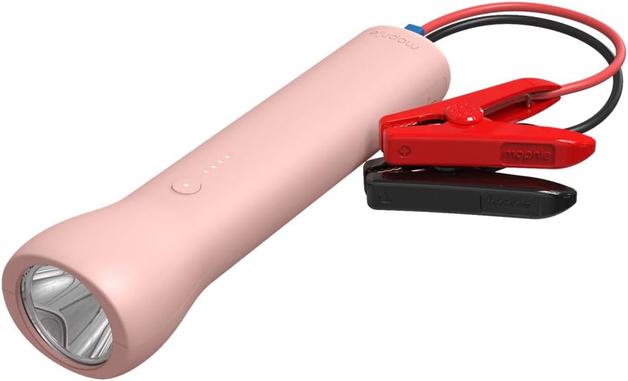 mophie Powerstation GO Flashlight - Rechargeable Lithium Flashlight with Portable Car Jump Starter - LED Flashlight, USB Port to Charger Devices - Pink