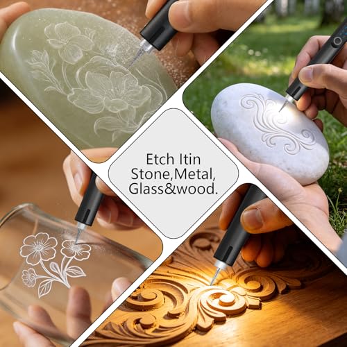 Cordless Engraving Pen Rechargeable USB-C, 3 Speed Portable Engraver Tool for Metal Wood Glass Ceramic, 30 Bits DIY Engraving Kit for Beginners Artists, Personalized Gift for Crafts Jewelry Making — view 5