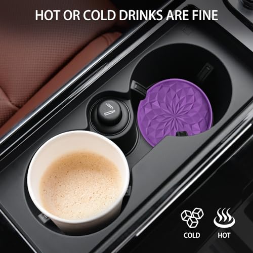 Image of ME.FAN Car Coasters for Cup Holders [4 Pack] - 2.75In Silicone Auto Mug Mats - Universal Non-Slip Recessed Car Interior AccessoriesDeep Purple