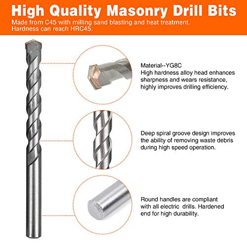 Amazon-Brand--Umi-15-Piece-Masonry-Drill-Set-3456810mm-YG8C-Carbide-Drills-for-Masonry-Brick-Cement-Impact-Drill-Accessories-with-Storage-Case