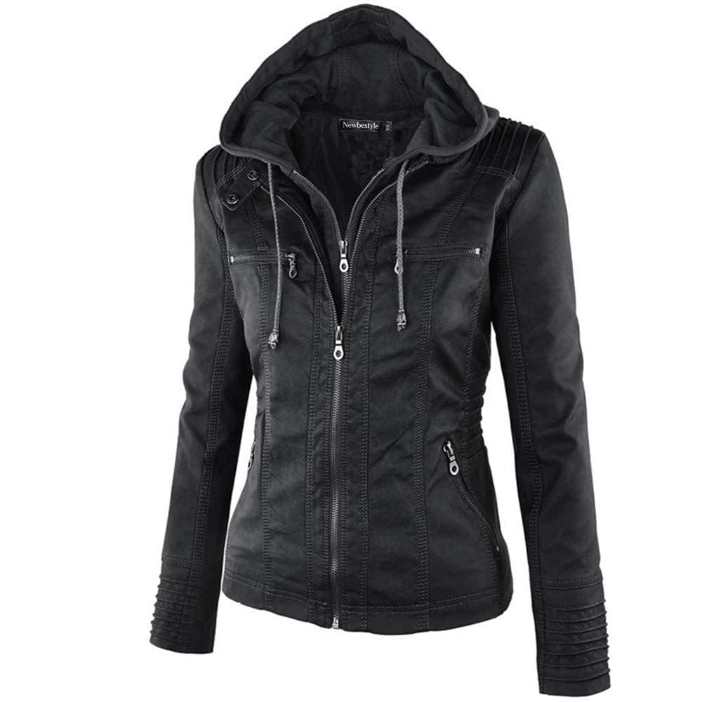 Jacke Damen Lederjacke Kunstleder Mantel Frauen Tops Casual Übergangsoberteil