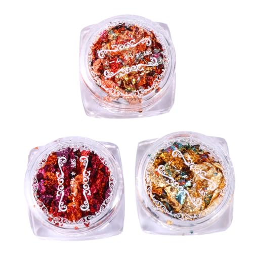 FOMIYES Metallic Foil Flakes Kit 3 Boxes of Leaf Gilding Flakes for Nail Decorations Crafts