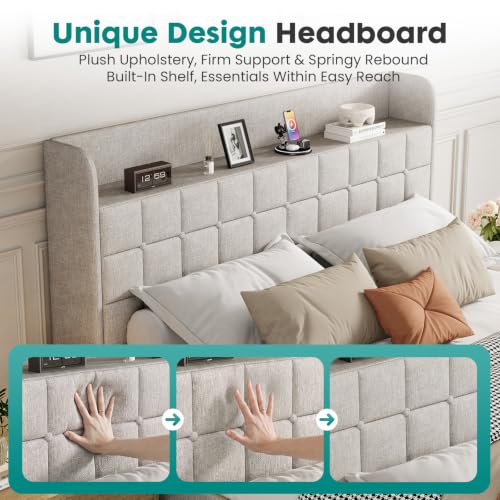 Image of Bed Frame, 12 Inch Solid Pine Wood Platform Bed Frames for King Mattress, Includes Wood Slats Support, No Box Spring Needed, Easy Assembly, Pine