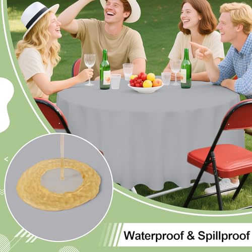 Image of misaya 12 Packs Disposable Plastic Table Cloth, 84 inch Round Waterproof Tablecloth, Leakproof & Sturdy Decorative Table Covers for Picnic, Party, Outdoor and Back to School, Grey