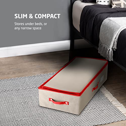Zober Large Underbed Christmas Ornament Storage Box Zippered Closure - Stores Up To 120 Of The 3-Inch Standard Christmas Ornaments, And Xmas Holiday Accessories Storage Container With Dividers & 3 Handles. #TOP2