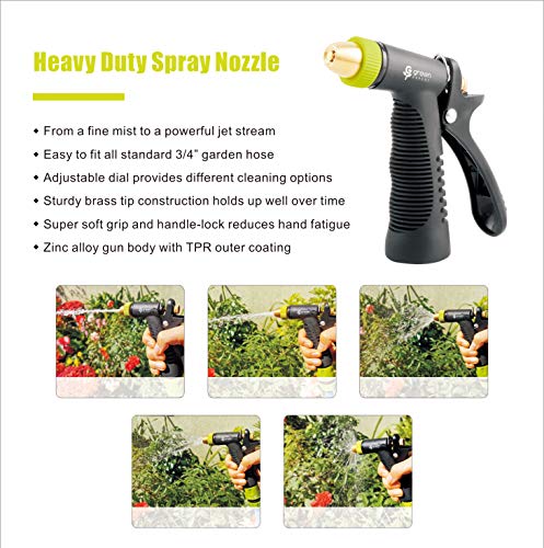 Green Expert Metal Garden Hose Nozzle with Thermoplastic Housing and Brass Tips Heavy-Duty Water Sprayer High Pressure Jetting for Car Washing Home Cleaning Garden Irrigation, 479902