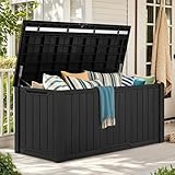 YITAHOME Außenspeicherbox 230-Gallonen-wasserdichte Deckbox für Gartengeräte Terrassenkissen Swimmingpool-Zubehör verschließbar einfach zusammenzubauen vielseitiger Sitzbank oder Tisch,schwarz