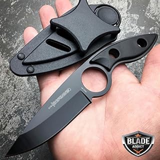 New 7" BLACK TACTICAL MILITARY FIXED BLADE SURVIVAL HUNTING NECK BOOT iCareYou Knife