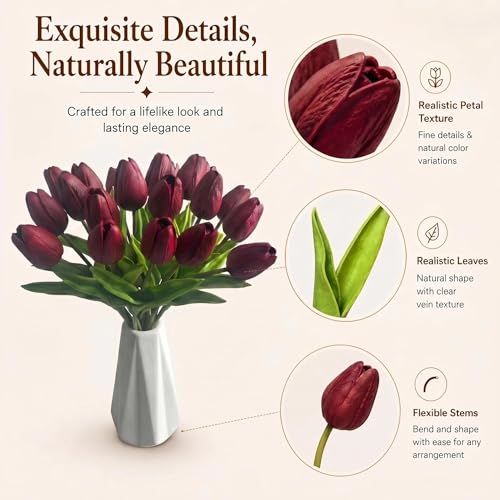 Image of Mandy's 20pcs Artificial Burgundy Tulips
