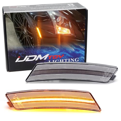 iJDMTOY Semi-Clear Lens 36-SMD Amber Full LED Front Bumper Side Marker Light Kit Compatible With Cadillac 2020-2024 CT5, Replace OEM Amber Front Sidemarkers
