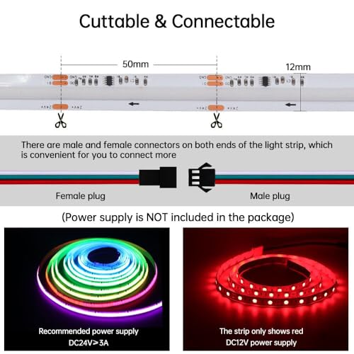 Tira LED COB RGB IP68 10 m 12V WS2811 IC 720 LEDs/m miniatura 3