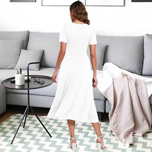 Image of shengfan Women's Casual A Line Swing Summer Dress Formal Short Sleeve Round Neck Wrap Evening Party Dresses