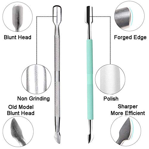 Nagelhautzange mit Nagelhautschieber, professioneller Edelstahl, Nagelhautentferner und -schneider, langlebiges Maniküre- und Pediküre-Werkzeug (grün)