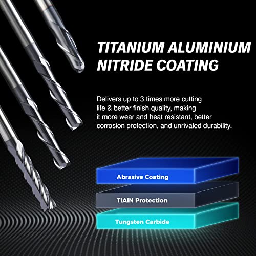 Image of ZahyoX 3 /8 inch Ball Nose End Mill, TiAlN Coated Solid Carbide Upcut Spiral CNC Router Bit, 3 /8 inch Diameter, 3 /16 inch Radius,1 inch Cutting Length, 2-1 /2 inch Overall Length, 2 Flutes, CNC Cutter Milling Tool