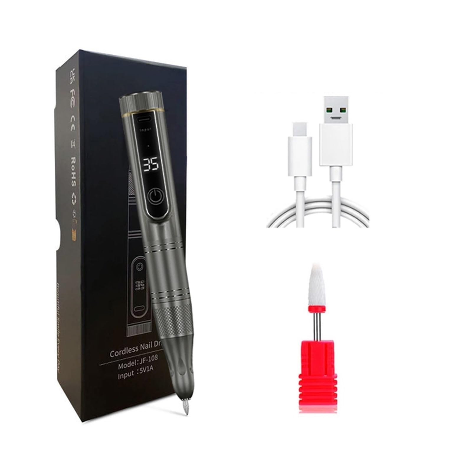Lima Elettrica For Trapano For Unghie Senza Fili, Professionale For In Polvere For Immersione In Gel Acrilico Kit Portatile For For For Manicure Pedicure , Basse vibrazioni(108-Grey)